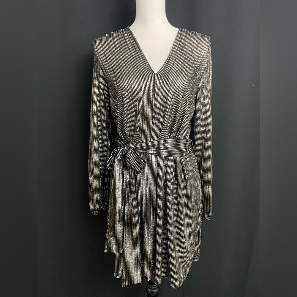 Dress Forum Shimmering Silver Long Sleeve Dress